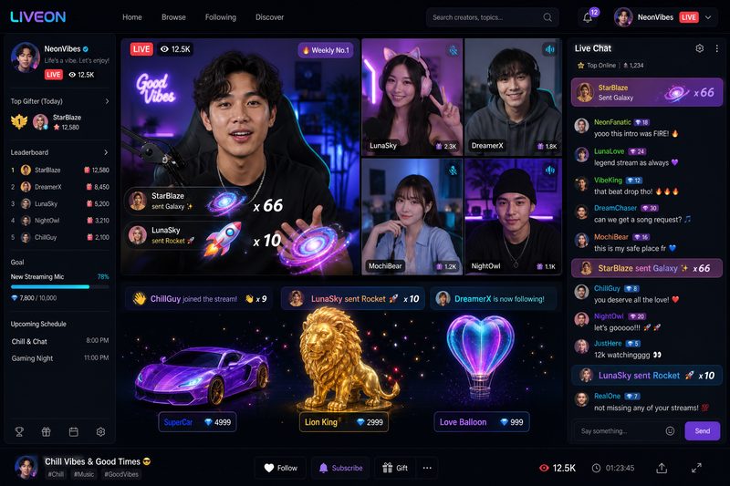 成人游戏实时直播互动界面,创作者与粉丝零距离实时交流